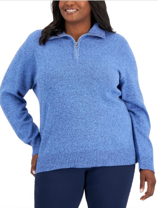 Karen Scott Plus Size Cotton Marled Sweater, Created for Macy's - New Navy Marl 2X