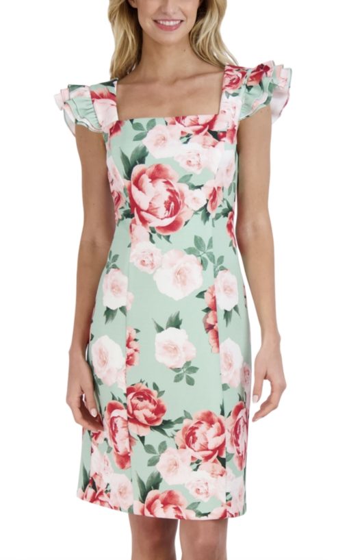 Donna Floral Print Mint Green Sheath Dress Size 12 - Party Dress