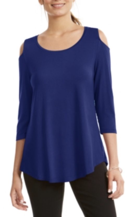 JM Collection Women S Cold Shoulder Top Blue Size Large