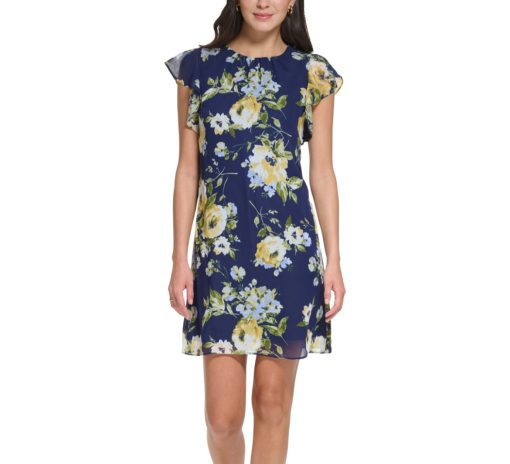 Jessica Howard Petite Floral-Print Flutter-Sleeve Dress 12P