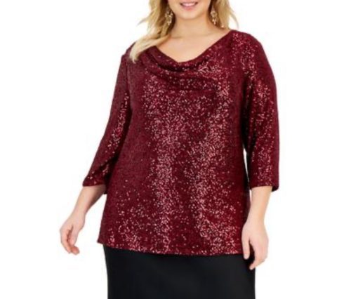 ALEX EVENINGS Womens Mesh Sequined Blouse 2X