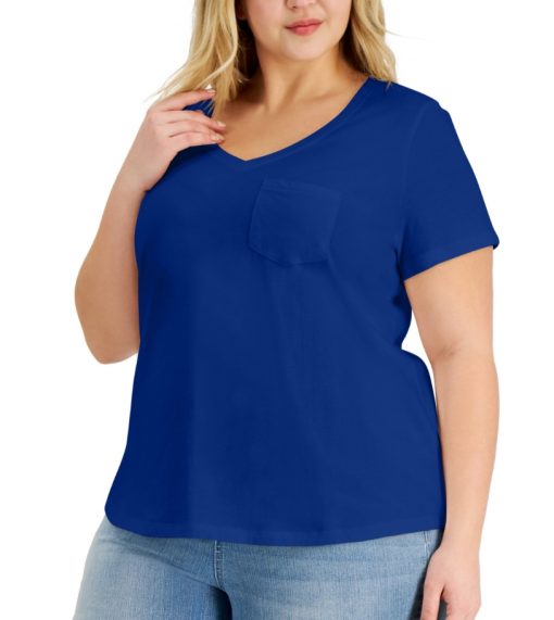 Style & Co Plus Size Cotton Solid V-Neck Top, 3X