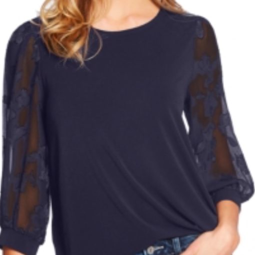 Women's Cece Lace Sleeve Stretch Crepe Blouse, Size X-Small - Blue