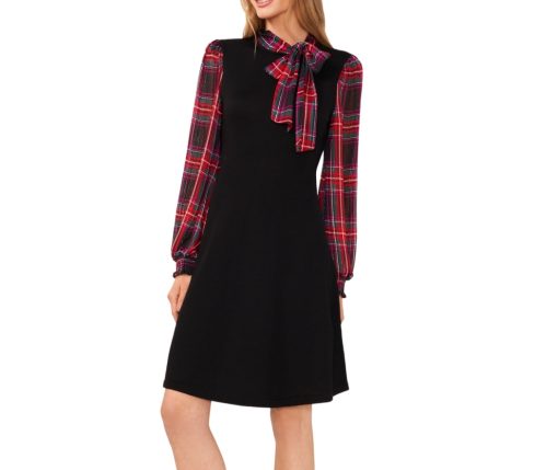 Glamour Melody Womens Plaid Knit Sweater dress M