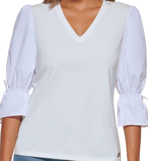 Calvin Klein 3/4-Sleeve Cotton Poplin Top size S