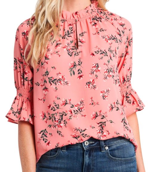 CeCe Ruffled Floral-Print Top size S