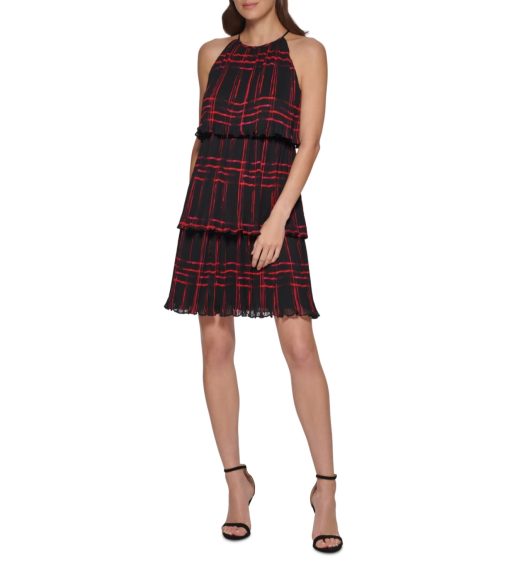 DKNY Womens Printed Ruffle MIDI Dress - Image 4