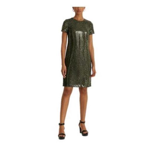 Lauren Ralph Lauren Ocelot-Print Sequined Cocktail Dress - Olive Multi 10