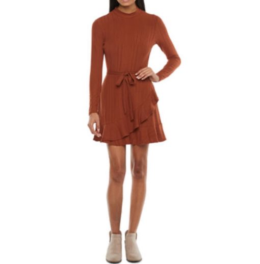 Speechless SX Juniors Womens Tiered Ribbed Knit Mini Dress