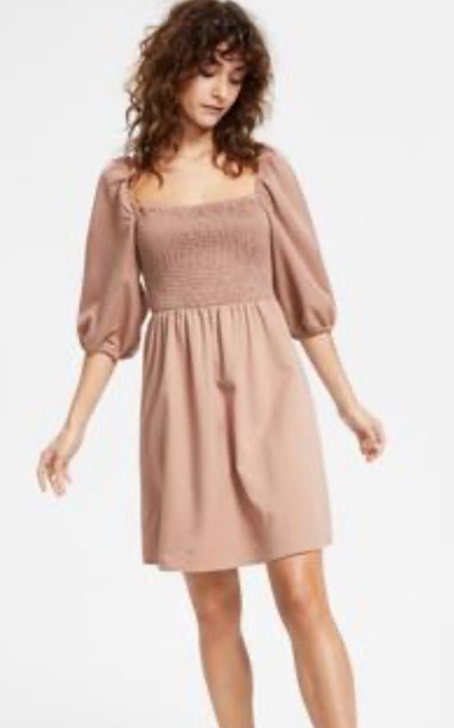 Bar III Smocked Mini Dress - Blush Pink - Size M - Women's Dresses