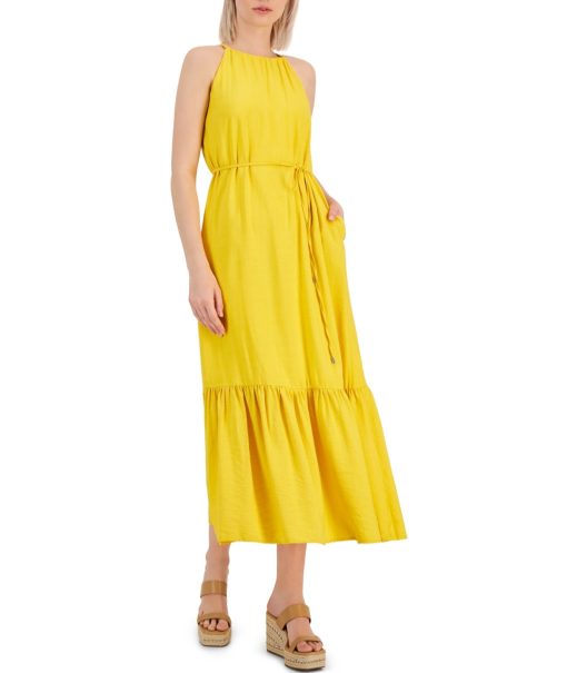 I.n.c. International Concepts Women's Tiered Tie-Waist Dress, yellow 6