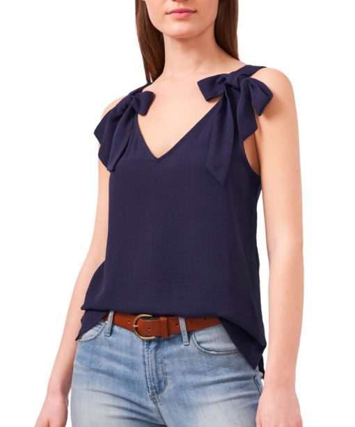 CeCe Women's Sleeveless Bow Tie-Shoulder V-Neck Tank Top - Classic Navy size S