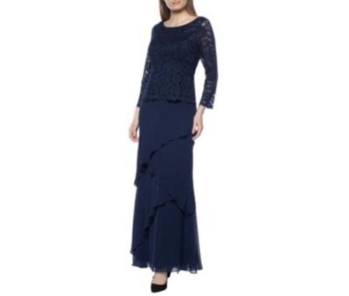 Marina Women's Tiered Lace Gown - Navy - Size 10