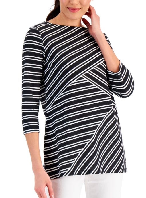 Karen Scott Women's Asymmetrical-Stripe Tunic, Created for Macy's size S