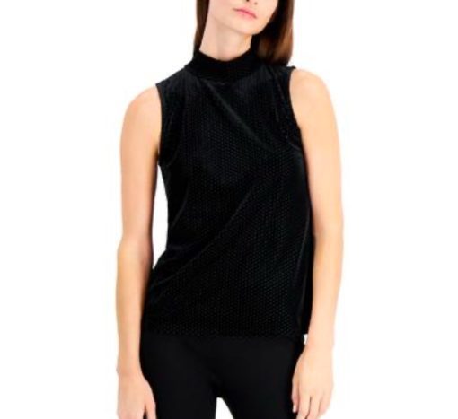 Anne Klein Dot-Textured Mock-Neck Top - Anne Black size S