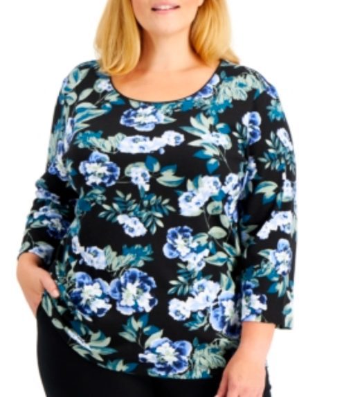 Karen Scott Plus Size Floral-Print 3/4-Sleeve Top, Created for Macy's size 0X