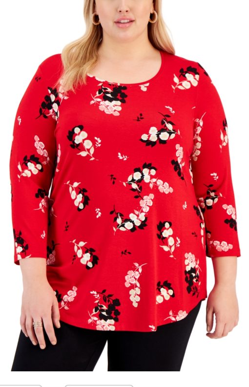 Jm Collection Plus Size Printed Top, Created for Macy's - Real Red Combo 4X