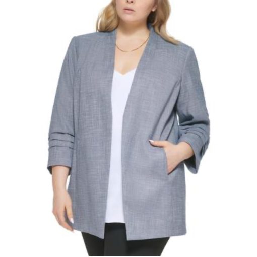 Calvin Klein Plus Size Scrunched-Sleeve Blazer - Navy Multi size 22W