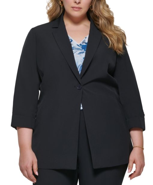 Calvin Klein Plus Size One-Button Roll-Tab Jacket - Navy size 24W