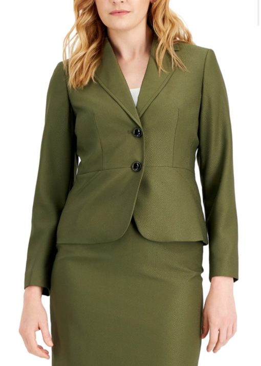 Le Suit Women's Two-Button Skirt Suit, Regular and Petite Sizes - Light Loden size 14