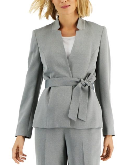 Le Suit Women's Mini Herringbone Pantsuit, Regular & Petite Sizes - Ivory/Black -12