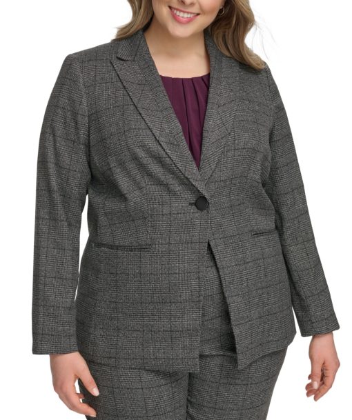 Calvin Klein Plus Womens Houndstooth Suit Separate One-Button Blazer size 18W