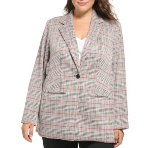 Calvin Klein Womens Plus Knit Plaid One-Button Blazer size 2X