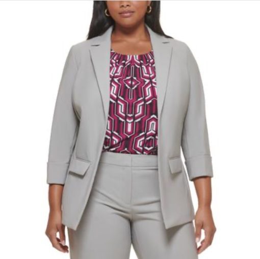 Calvin Klein Womens Plus Crepe 3/4 Sleeve Open-Front Blazer size 20W