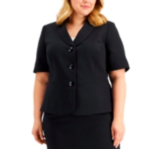 Le Suit Plus Size Shawl Collar Skirt Suit - Black -22W