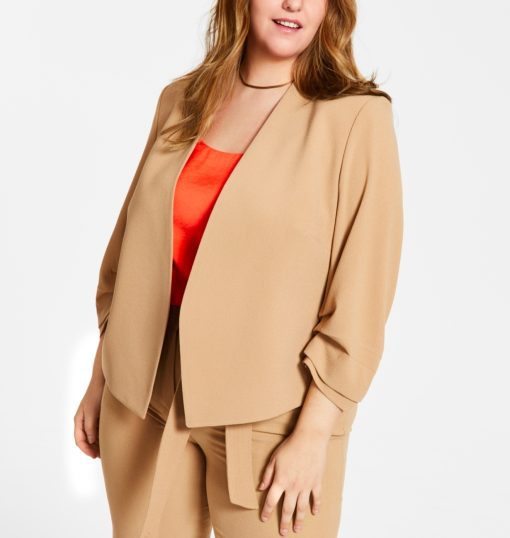 Bar Iii Plus Size Open-Front Textured Crepe Jacket - Barley Field 3X