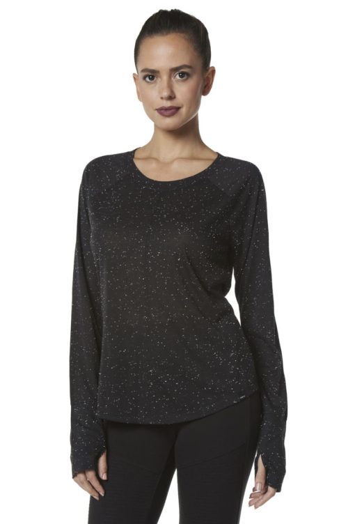 Marc NY Performance Women's Speckle Longsleeve Tee in Black Medium Lord & Taylor