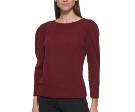 Karl Lagerfeld Paris Puff Shoulder Ribbed Top Red XS