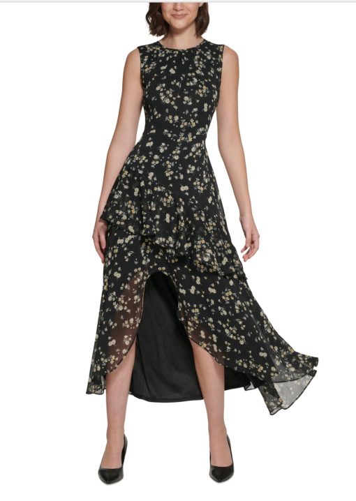 Karl Lagerfeld Paris Women's Floral-Print Ruffled Maxi Dress Size 8