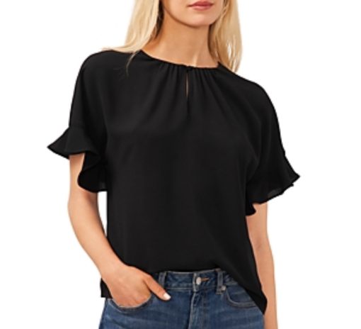 CeCe Women's Short Sleeve Drop Shoulder Wide Scoop Neck Blouse - Rich Black XS