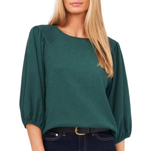 Vince Camuto Women's Puff Sleeve Knit Top - Arresting Emerald green S