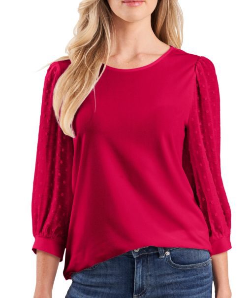 Cece Womens Clip Dot Crewneck Blouser red XS