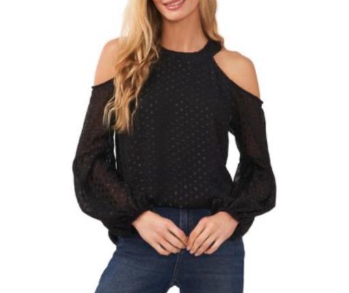 CeCe Womens Cold Shoulder Lurex Blouse black S