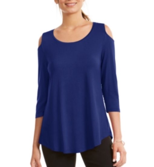 Jm Collection Cold-Shoulder Top,blue X Small