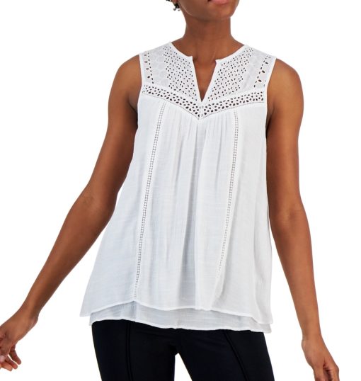 Studio JPR Womens Crochet Sleeveless Blouse white XS