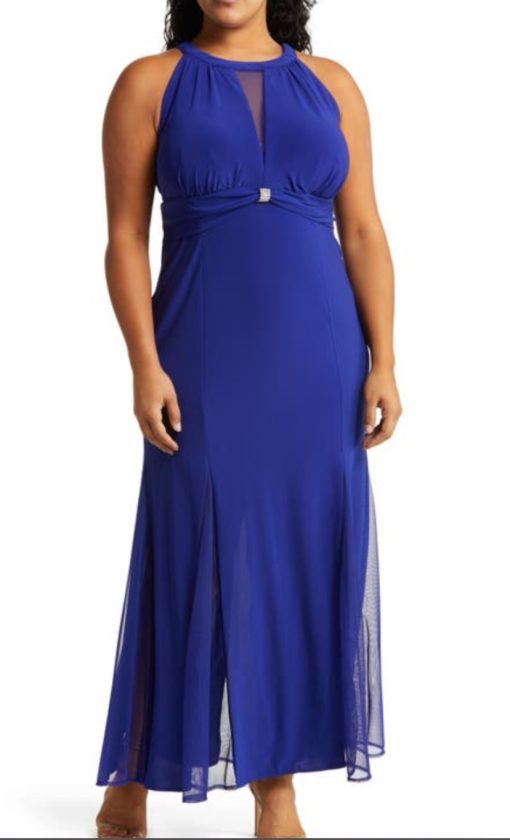 Nightway Mesh Contrast Gown in Electric Blue at Nordstrom, Size 18W