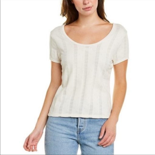 Madewell Ivory Pointelle Ribbed Tee - XS - Women's T-Shirt