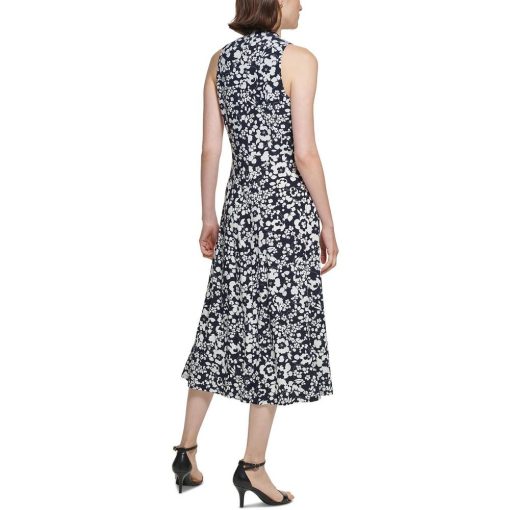 Tommy Hilfiger Women's Floral Print Twist Front MIDI Dress - Black White - Size 4 - Image 2