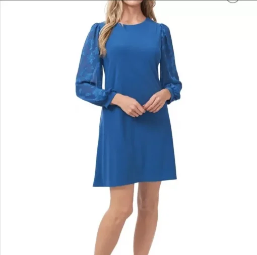 CeCe Mixed Media Long Sleeve Dress in Sapphire Sky at Nordstrom, Size Small