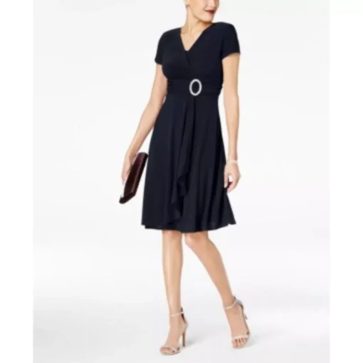 R&M Richards Womens Matte Jersey Knee-Length Cocktail Dress Navy 8