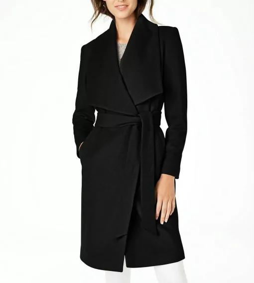 Cole Haan Women's Long Wool Wrap Coat - Black Size 10