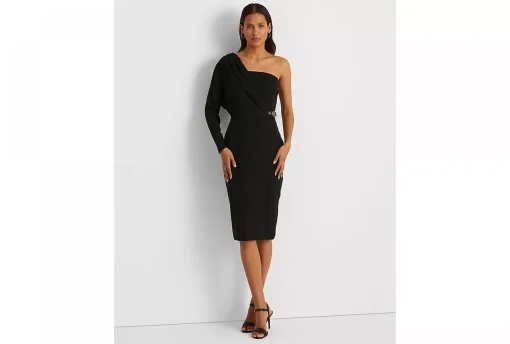 Lauren Ralph Lauren One-Shoulder Georgette Cocktail Dress - Polo Black 0 - Image 3