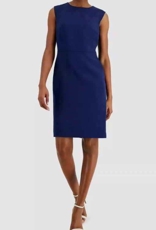 Anne Klein Womens Stretch Sheath Dress 2 Blue