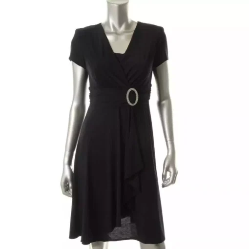 R&M Richards Womens Matte Jersey Knee-Length Cocktail Dress Navy 8 - Image 2