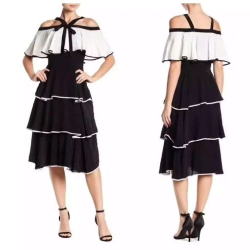 Dress women black white M