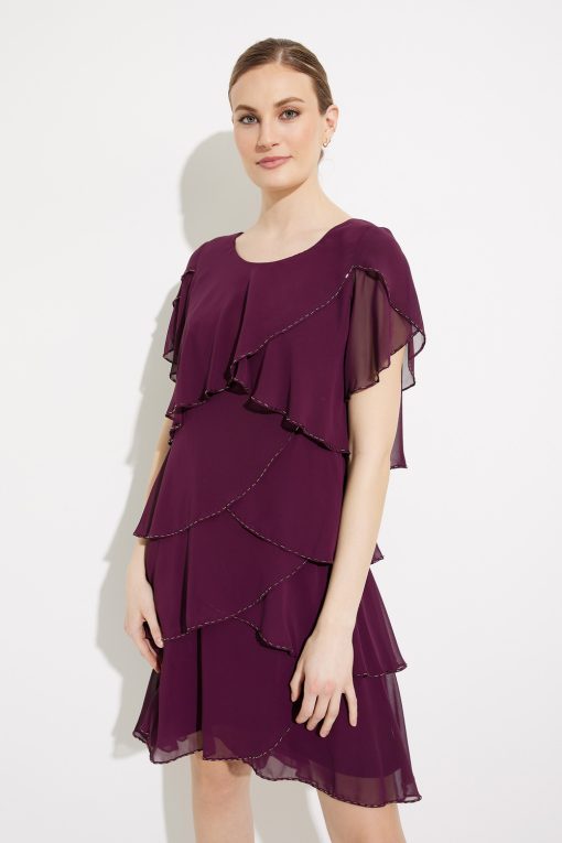 SLNY Fashions Beaded Tiered Shift Dress - Aubergine Size 16